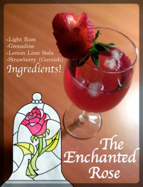 Young Adult Disney: The Enchanted Rose Cocktail Movie Drinks, Disney Alcoholic Drinks, Disney Cocktails, Disney Foods, Drink Recipies, Disney Drinks, Special Drinks, Disney Dinner, Disney Recipes