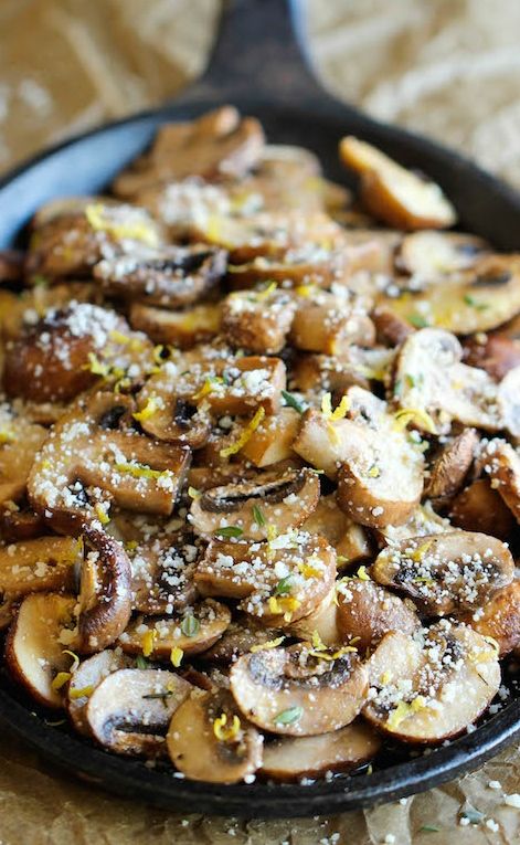 The easiest, most flavorful mushrooms you will ever make, baked with parmesan, thyme and lemon goodness! Parmesan Mushrooms, Think Food, Spaghetti Squash, Veggie Dishes, Mushroom Recipes, Vegetable Side Dishes, Vegetable Dishes, Relish, Side Dish Recipes