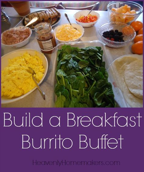 It seems that I’ve been on a bit of a Build a _________ Bar kick during the past few months. I believe it just makes sense now that my kids are older. They definitely have specific tastes and preferences. Laying out ingredients and letting individuals put together what they like just makes sense. That, and it’s much less … Breakfast Burrito Bar Brunch, Breakfast Burrito Buffet, Easy Staff Breakfast Ideas, Breakfast Burritos Bar, Omlet Bar Ideas, Build Your Own Breakfast Burrito Bar, Breakfast Burrito Bar For A Crowd, Breakfast Bowl Bar, Breakfast Ideas For 20 People