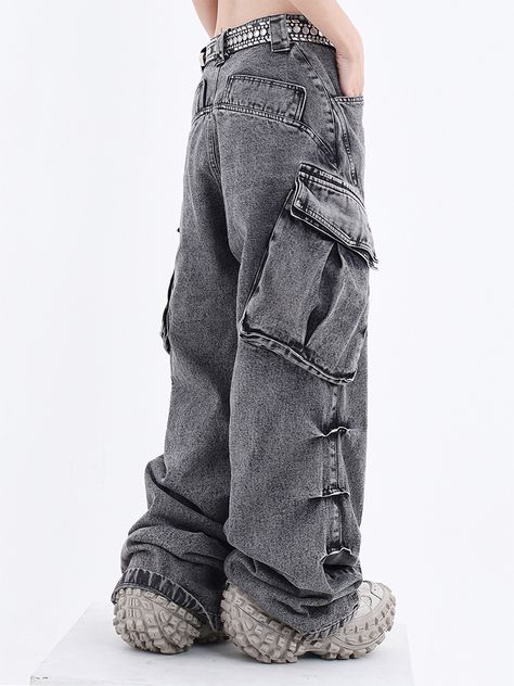 Women's Baggy Y2k Cargo Jeans Harajuku Emo Denim Trousers 90s Streetwear Aesthetic Y2k Jean Pants Baggy Jeans Women, Wide Leg Baggy Jeans, Distressed Pants, Woman Pants, Baggy Cargo Pants, Jeans Woman, Vintage Preppy, Middle Age Fashion, Summer Jeans