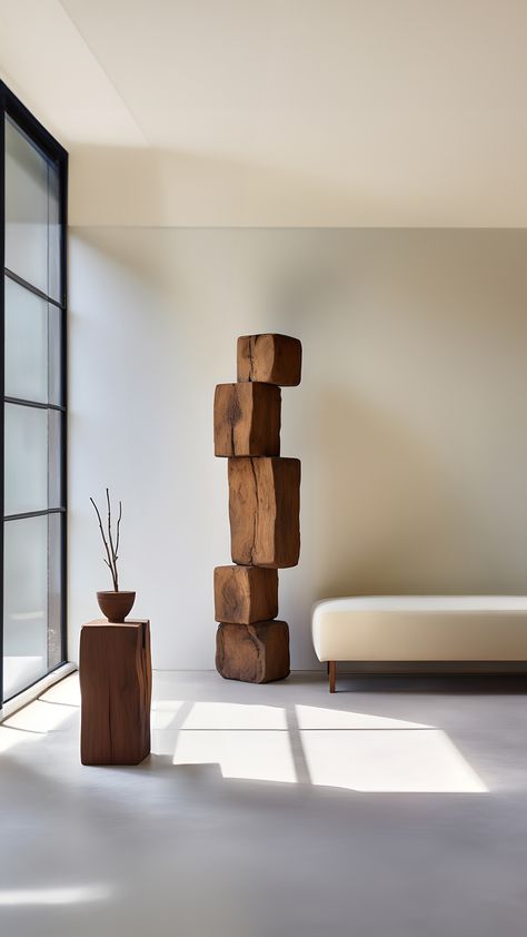 Wooden Decor Living Room, Modern Wood Sculpture, Contemporary Wooden Furniture, Sculptural Interior, Wall Scupture, Wooden Furniture Design, Raw Furniture, Modern Wooden Furniture, Raw Wood Furniture