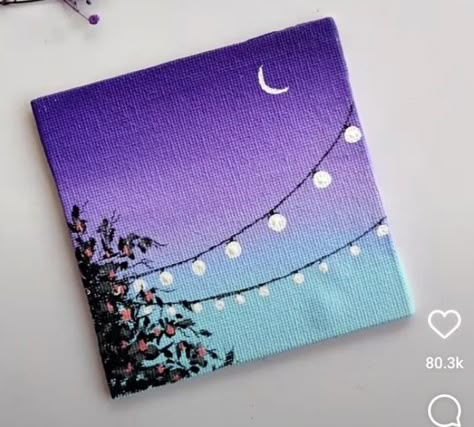 Diy Space Painting, Lighting Canvas Painting, Painting Ideas On Mini Canvas Aesthetic, Senary Drawing Painting, Four Canvas Painting Ideas, 4×4 Canvas Painting, Easy Landscape Drawing Ideas, Cute Art Canvas, Diy Canvas Art Painting Easy