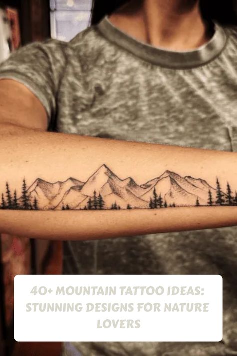 Explore over 40 stunning mountain tattoo ideas perfect for nature lovers. From minimalist designs to intricate landscapes, these tattoos capture the beauty and serenity of the great outdoors. Whether you're a hiker, camper, or simply appreciate the majesty of mountains, these tattoos are sure to inspire your next ink. Embrace your love of nature with these breathtaking mountain tattoo designs. Moutain Tattoos, Mountain Tattoo Ideas, Small Mountain Tattoo, Berg Tattoo, Tree Silhouette Tattoo, Outdoor Tattoo, Mountain Range Tattoo, Cuff Tattoo, Mountain Tattoo Design