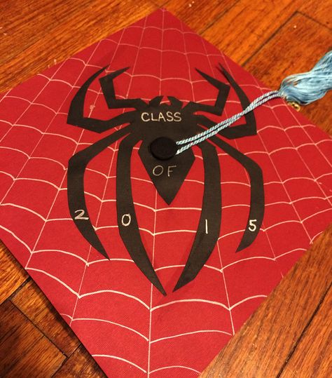 Spiderman graduation cap (University of South Carolina colors) Hot Wheels Graduation Cap, University Cap Decoration, Graduation Cap Decoration For Guys, Simple Grad Cap Ideas For Guys, Graduation Caps Ideas For Guys, Superhero Graduation Cap, Spiderman Grad Caps, Lightning Mcqueen Grad Cap, Dragon Ball Graduation Cap