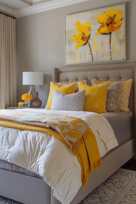 modern-cozy-bedroom-neutral Popular Bedroom Colors, Beautiful Bedroom Colors, Earthy Bedroom, Yellow Room, Yellow Bedroom, Bedroom Color Schemes, Bedroom Refresh, Stylish Bedroom, Decoration Inspiration