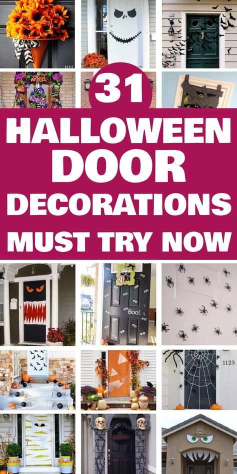 31 Halloween door decoration ideas featuring spooky, fun, and creative designs. Apartment Door Halloween Decor, Halloween Door Decorating Ideas, Door Decorations For Halloween, Halloween Door Contest Ideas, Halloween Door Decorations Contest, Door Halloween Decor, Halloween Door Decorations Classroom, Halloween Doors, Diy Halloween Door Decorations