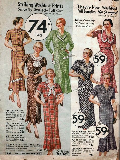 1930s Everyday Wear. Sears Catalog 1935. Outfits 30s, 1930's Dresses, Vintage 1930s Dress, Vintage Fashion 1930s, Fashion 30s, 1930 Fashion, Sears Catalog, Dust Bowl, 1930s Dress