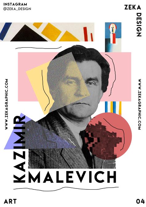 Poster designed by Zeka Design in the collection Art, minimal design and bright colors inspired on famous Suprematism style Kazimir Malevich. Famous Poster Design, Bright Poster Design, Bright Graphic Design, Malevich Suprematism, Event Poster Design Inspiration, Cool Poster Designs, Collage Magazine, Minimalism Design, Kazimir Malevich