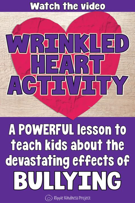 Watch the video demonstration and print the lesson for the crumpled heart activity. Teachers can see how to deliver this powerful bullying activity that is a must for classroom management. Students will learn how devastating the effects of unkind words and actions can be and how difficult it is to repair a broken heart. A friendship activity every student needs to participate in. #wrinkledheart #crumpledpaper #bullyingactivity #classroommanagement #friendshipactivity #bullying #kndness Unkind Words Lesson, Crinkled Heart Activity, A Wrinkled Heart Activity, Crumpled Heart Activity, Activities For Respect, Wrinkled Heart Activity Lesson Plans, Anti Bully Activities For Kindergarten, Wrinkled Heart Lesson, Be A Buddy Not A Bully Activities