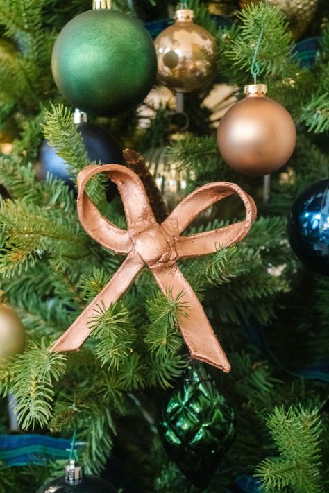 I'm so happy to be finally showing off my DIY McGee & Co brass bow tree ornaments. This was a DIY when I first saw this seasonal decor... Brass Bow, Bow Tree, Mcgee And Co, Diy Interior Decor, Ornament Diy, Mcgee & Co, Air Dry Clay, Ornaments Diy, Spending Money