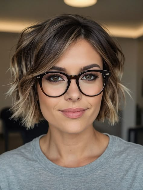 Dark Blonde Hair Short Bob, Women Short Hair Color Ideas, Ombré Short Bob, Glasses With Bob Haircut, Highlight Short Hair Color, Ombre Hair Color For Short Hair, Wave Bob Hairstyles Short Wavy, Flattering Short Hair For Round Faces, Summer 2024 Short Hair