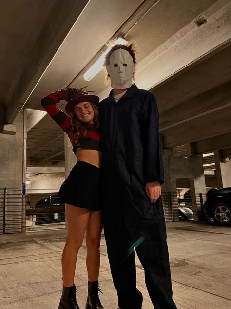 Cute Couple Costumes 2024, Fun Characters To Dress Up As, Couple Hollowed Costumes Black, Holween Ideas Costumes For Couples, Costumes For Halloween Couples, Nightmare On Elm Street Couple Costume, Duo Halloween Costumes Couple Scary, Hot Halloween Couples Costumes, Couple Cute Costumes