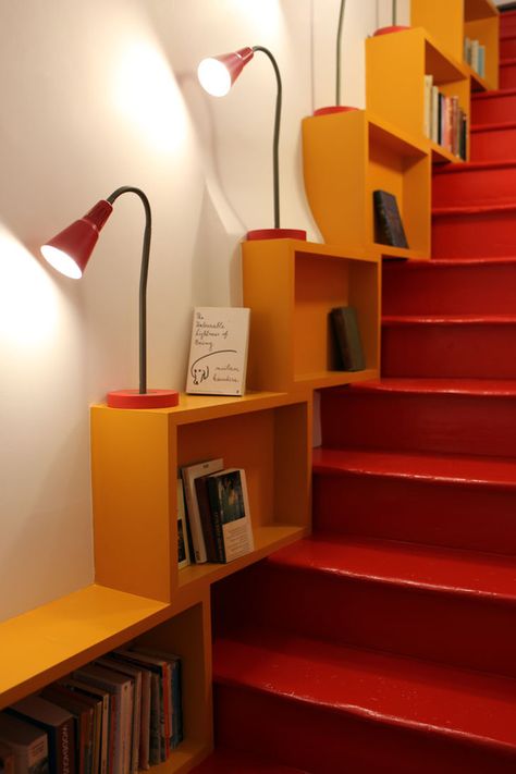 Staircase Bookshelf, Stairway Storage, Clifton Bristol, Stair Shelves, Staircase Storage, Bristol England, London Apartment, Interior Stairs, Stair Storage