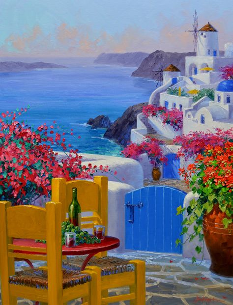 SI4315 Santorini Overlook 30x24 Mikki Senkarik, Larger Piece Jigsaw Puzzles, Buffalo Games, 300 Piece Puzzles, Framed Canvas Prints, Santorini, Jigsaw Puzzle, Colorful Art, Fine Art Painting