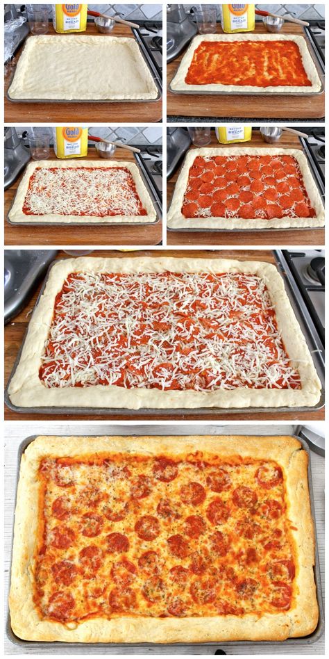 Sheet Pan Pizza, Resep Pizza, Homemade Pizzas, Pizza Fatta In Casa, Easy Homemade Pizza, Pizza Casserole, Pizza Recipes Homemade, Easy Pizza, Pizza Recipes Dough