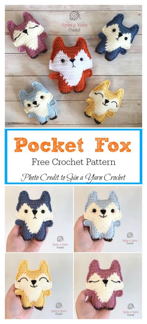 Easy Fox Crochet Pattern, Crochet Fox Keychain Pattern Free, Pocket Animal Crochet, Crochet Pocket Pets, Crochet Fox Keychain, Crochet Pocket Animals Free Pattern, Free Fox Crochet Pattern, Pocket Amigurumi Free Patterns, Pocket Crochet Animals