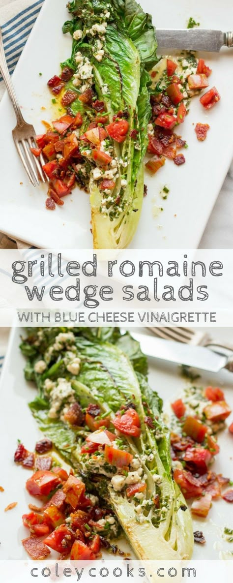 Romaine Wedge Salad, Steakhouse Wedge Salad, Wedge Salads, Blue Cheese Vinaigrette, Wedge Salad Recipes, Grilled Romaine Salad, Grilled Romaine, Romaine Salad, Wedge Salad