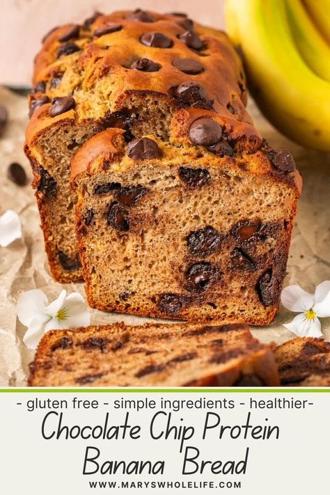 This easy, healthier, Protein Banana Bread Recipe is a moist, fluffy, and delicious twist on everyone’s favorite dessert loaf. This gluten-free version uses simple ingredients and pantry staples to make the ultimate treat with 9 grams of protein per slice! Protein Banana Bread Recipe, Perfect Banana Bread Recipe, Banana Bread Gluten Free, Dessert Loaf, Loaf Bread Recipe, Banana Protein Muffins, Perfect Banana Bread, Protein Banana Bread, Bread Gluten Free