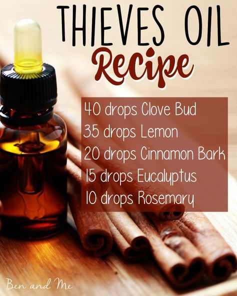 Save BIG by blending your own Thieves Oil! Here's the recipe + 5 common uses for this popular germ-fighting essential oils blend. Thieves Oil Recipe, Thieves Oil, Essential Oil Remedy, Diy Essentials, Oil Remedies, Essential Oils Herbs, Essential Oils Health, Essential Oil Blends Recipes, Essential Oil Diffuser Blends