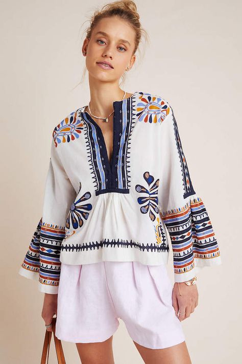 Antik Batik Juliet Embroidered Blouse, #Anthropologie, commission link Studying French, Folklore Fashion, Ethno Style, Estilo Hippy, Spring 23, The Road Less Traveled, Road Less Traveled, Antik Batik, Embroidery Fashion