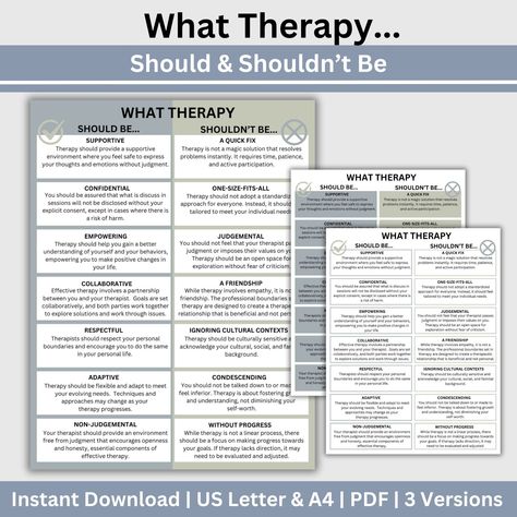 What Therapy Should be handout, perfect for anyone invested in mental well-being.  therapist office, psychologist print, counseling, therapy resources, therapy tools, psychology, counseling Office Psychologist, Counseling Printables, Pastoral Counseling, Counselling Tools, Learning Psychology, Tablet Tablet, Digital Computer, Gratitude Journal Prompts, Therapist Office