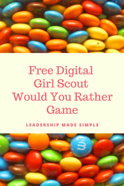 Free Digital Girl Scout Would You Rather Game Girl Scout Cookie Games, Junior Girl Scouts Activities, Scout Camping Activities, Girl Scouts Games, Brownies Girl Guides, Girl Scout Meeting Ideas, Girl Scout Promise, Girl Scout Law, Scout Games