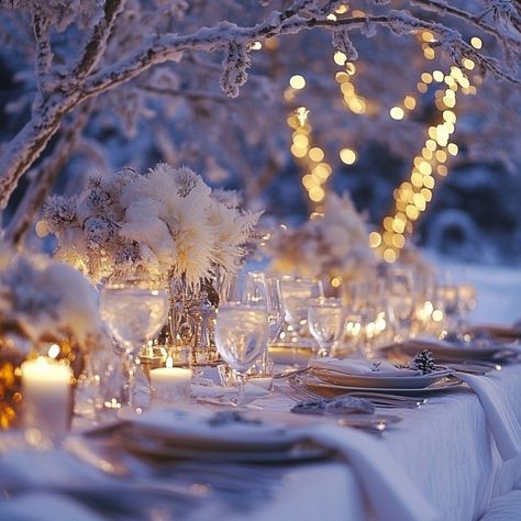 December weddings bring a magical charm with winter’s crisp ambiance and festive spirit. A beautifully styled table can elevate the atmosphere, adding warmth, elegance, and seasonal touches. From lush evergreens and flickering candles to frosted accents and classic holiday palettes, the possibilities are endless. These December wedding table setting ideas are perfect for couples looking to create a cozy, stylish, and memorable winter celebration that leaves guests feeling embraced by the ... Winter Wonderland Table Setting Ideas, Winter Theme Table Decor, Winter Wonderland Reception, Winter Wonderland Tablescape, December Weddings, Winter Feast, Wedding Table Setting Ideas, Winter Celebration, Wedding Table Setting