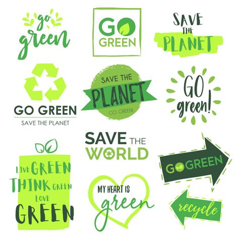 Go green and save the planet badge collection Free Vector Go Green Logo Design, Go Green Posters, Green Concept, Eco Friendly Labels, Save Planet, Save Planet Earth, Badge Collection, Planet Logo, Banner Shapes