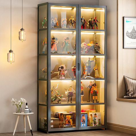 PRICES MAY VARY. 📗【𝐀𝐜𝐫𝐲𝐥𝐢𝐜 𝐂𝐚𝐛𝐢𝐧𝐞𝐭 𝐃𝐨𝐨𝐫 𝐃𝐞𝐬𝐢𝐠𝐧】- HD figure display cabinet is made of acrylic cabinet door + bamboo material frame, front,left, right, three sides are made of high transparent acrylic material, you can easily see your collection of gift toys in the display case. 📗【𝐖𝐢𝐝𝐞𝐥𝐲 𝐀𝐩𝐩𝐥𝐢𝐜𝐚𝐭𝐢𝐨𝐧𝐬】- This display shelf can be used as a bookcase, storage shelves, collectibles toy storage. Perfect for your living room, bedroom, playroom, kitchen, nurser Barbie Display Ideas Shelves, Glass Cases Display, Lego Storage Ideas Display, Ikea Lego Display, Display Shelves For Collectables, Modern Curio Cabinet, Hanging Display Cabinet, Board Game Shelf, Game Shelf