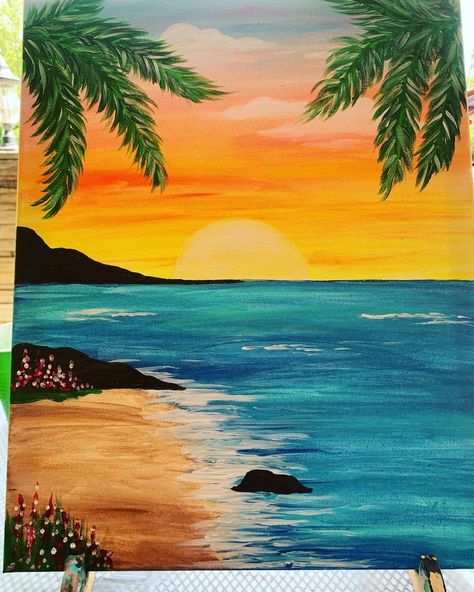 Acrylic Painting On Black Canvas, Sunset Painting Easy, Sunrise Drawing, Beach Sunset Painting, Artist Sketching, Sunset Canvas Painting, Beach Paintings, Sky Art Painting, Silhouette Painting