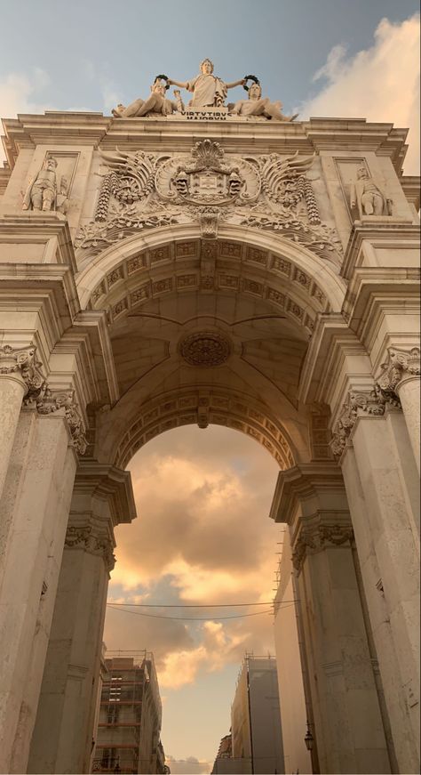 Lisbon, Commerce Square, Portugal, Europe, city, gate, arch, architecture, sunset, beautiful, travel, amazing Pretty Architecture Aesthetic, Pretty Architecture Building, Beautiful Architecture Aesthetic, Pretty Buildings Architecture, Angelic Architecture, Beige Pictures, Ancient Buildings Architecture, Arch Pics, Pretty Architecture