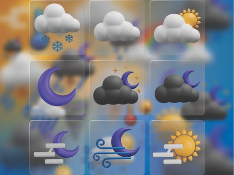 weather 3D icon Set by rachid Icon Set Design, Cloudy Nights, 3d Icons, Different Kinds, Cloudy Day, Icon Illustration, Icon Set, Global Community, Creative Professional