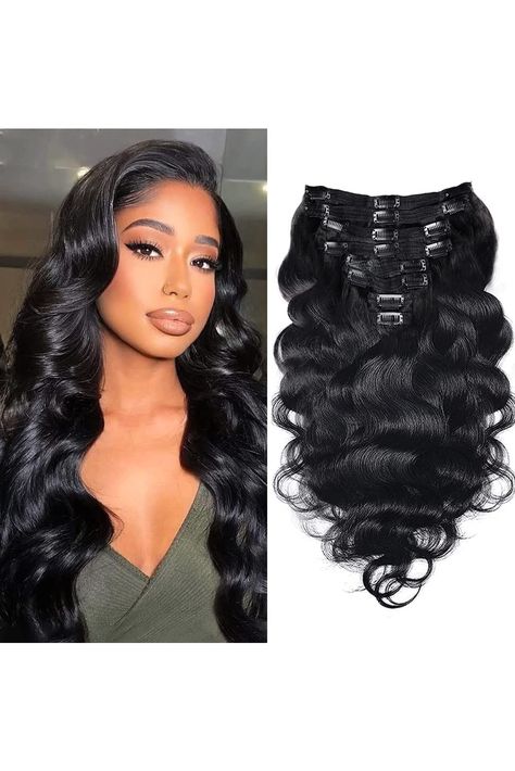 Body Wave Clip In Hair Extensions For Black Women 8Pcs Clip In Human Hair Extensions?With 18 Clips Double Weft Natural Color 120g(16inch, Natural Black Body) Hair Clip Ins For Black Women, Clip In Hair Extensions For Black Women, Wavy Clip Ins, Clip Ins For Black Women, Clip On Hair Extensions, Hair Extensions For Black Women, Extensions For Black Women, Hair Caps, Wet And Wavy Hair