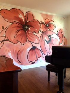 Poppy Mural, Door Painting, Floral Mural, Modern Art Wall, Bedroom Murals, Wall Painting Decor, Dekorasi Kamar Tidur, Soyut Sanat Tabloları, Bedroom Modern