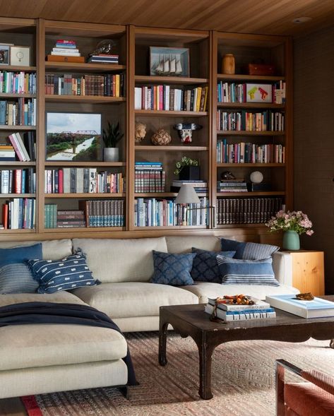 Bookcase Behind Sectional Couch, Bookcase Wall Behind Sofa, Above Couch Bookshelves, Built In Bookshelves Behind Couch, Sofa In Front Of Bookcase, Wood Built In Bookshelves, Bookcase Behind Sofa, Wall Behind Sofa, Fireplace Bookcase