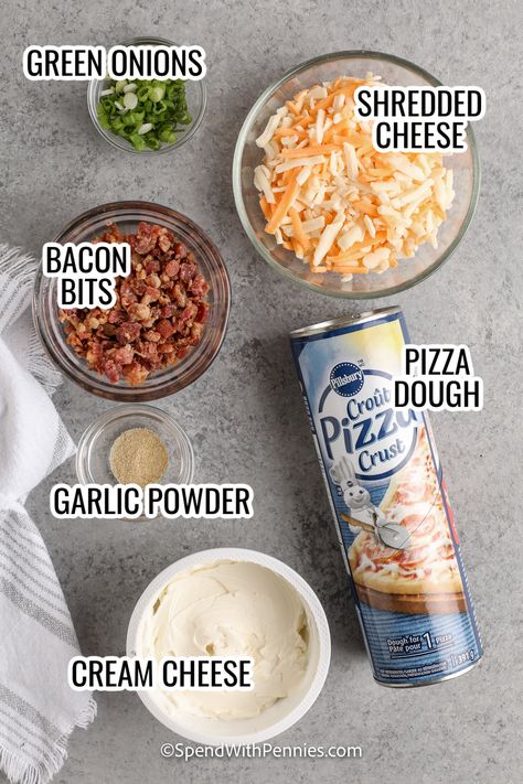 Appetizer With Pizza Dough, Recipes For Groups Parties, Bacon Cheese Bites, Pilsbury Pizza Dough Appetizers, Appetizer Recipes With Pizza Dough, Pizza Crust Appetizer Recipes, Pepperoni And Cream Cheese Bites, Cream Cheese And Bacon Stuffed Doritos, Recipes With Pillsbury Pizza Dough