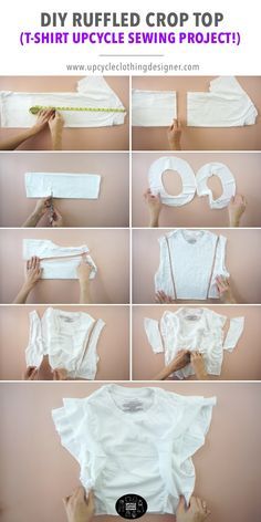 T Shirt Upcycle, Diy Ruffle, Ruffled Crop Top, Shirt Sewing, Diy Clothes Refashion, Upcycle Clothes Diy, Upcycle Shirt, Diy Tops, Upcycle Sewing