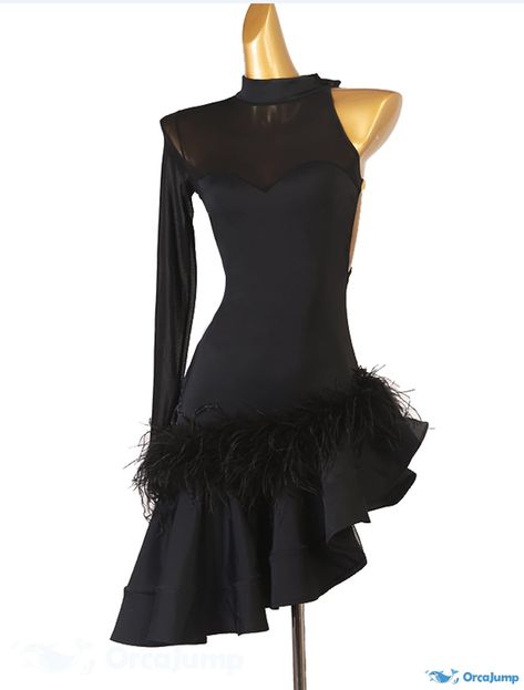 OrcaJump - Womens Latin Dance Performance Long Sleeve Dress with Feathers/Fur Accents - Chinlon Fabric Product Description Style Fashion Category Latin Dance Fabric Chinlon Neckline Off Shoulder, High Neck Size Chart Size Bust Hip Waist Shoulder S 78.0-84.0 cm / 30.7-33.1 inch 83.0-88.0 cm / 32.7-34.6 inch 62.0-66.0 cm / 24.4-26.0 inch 36.0 cm / 14.2 inch M 84.0-88.0 cm / 33.1-34.6 inch 88.0-92.0 cm / 34.6-36.2 inch 66.0-70.0 cm / 26.0-27.6 inch 37.0 cm / 14.6 inch L 88.0-92.0 cm / 34.6-36.2 inc Cha Cha Dress Dance, Black Dance Dresses, Red Latin Dance Dress, Dance Wear Outfits, Rumba Dresses, Ballroom Dancing Dresses Latin, Pretty Dance Costumes, Dress With Feathers, Box Dress