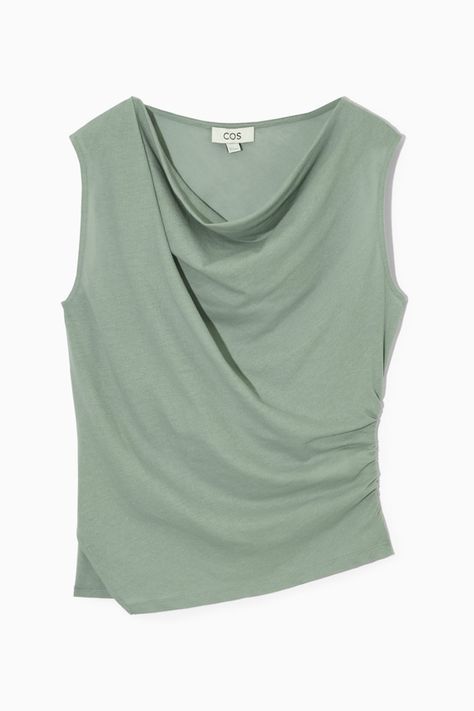 Vests | COS Cos Outfits Women, Cos Outfit, Wrap Tank Top, Cos Tops, Everyday Fashion Outfits, Pistachio Green, Cowl Neckline, Woman Silhouette, Sleeveless Tops