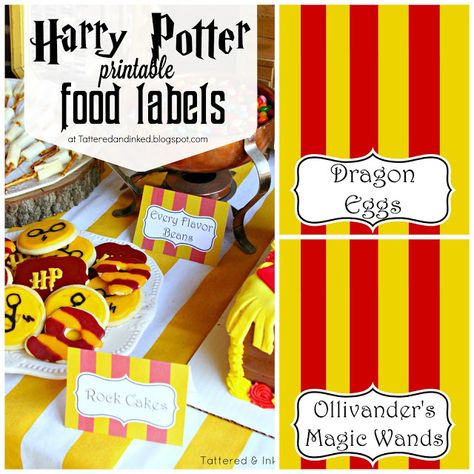 harry potter party printable - free food label and tag in yellow and red background. editable. Harry Potter Food Tent Cards Free, Harry Potter Candy Labels Free Printable, Harry Potter Party Food Labels, Free Harry Potter Food Labels, Free Printable Harry Potter Food Labels, Harry Potter Food Labels Printables Free, Harry Potter Food Labels, Harry Potter Potion Labels, Harry Potter Parties Food