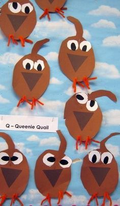 letter q  paper quail Quail Crafts For Preschool, Quail Craft, California Symbols, Letter Q Crafts, Phonics Ideas, Zoo Phonics, Children Ministry, Abc Crafts, Kids Sunday School Lessons