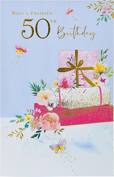 Send happy 50th birthday wishes with this traditional card featuring gifts and flowers, finished with gold foil accents. Message Inside Reads: Let the fun and celebrations begin! Happy 50th Birthday Card Size: 137mm x 210mm Envelope Included 50th Birthday Card for Her Happy 50th Birthday Wishes, Email Greetings, 50 Years Birthday, 50th Birthday Wishes, Birthday Email, 50th Birthday Card, Birthday Card For Her, Happy Birthday Celebration, Happy Birthday Wishes Quotes