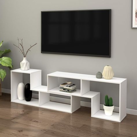 Tv Stand With Speaker Space, Modern Tv Stands Living Rooms, Tv Wall Design Small Space Simple, Modern Tv Rack Design Living Rooms, Modern Tv Console Design Living Room, Tv Stand Design Modern Simple, Stand Tv Ideas For Living Room, Simple Tv Stand Decor, Simple Tv Stand Design