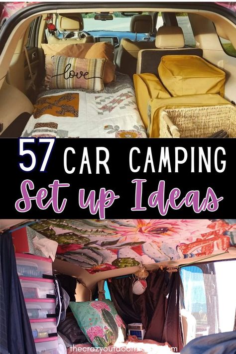 Van Camping Hacks Diy, Live In Car Ideas, Living In Your Car Ideas, Car Camping Ideas Diy, Car Camping Decor, Suv Camper Ideas, Ford Escape Car Camping, Car Camping Bed Ideas, 4runner Camping Conversion