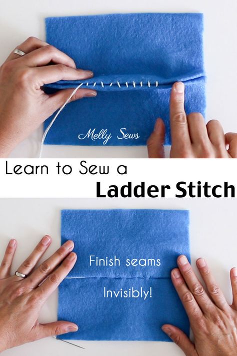 How to sew a ladder stitch - close a seam invisibly - aka slip stitch, blind stitch or invisible stitch instructions Invisible Stitch, Blind Stitch, Sew Ins, Beginner Sewing Projects Easy, Ladder Stitch, A Ladder, Techniques Couture, Leftover Fabric, Sewing Projects For Beginners