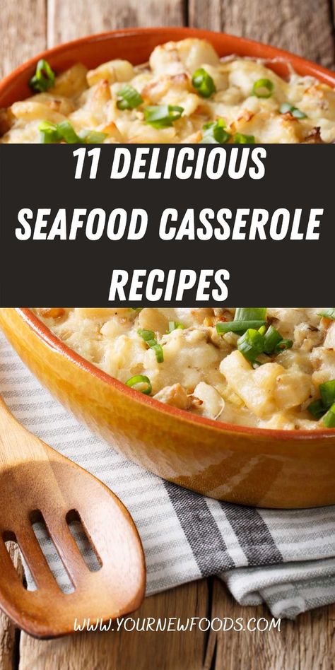 Seafood Casseroles. 11 amazing seafood casserole recipes Seafood Dishes For Easter, Seafood Casseroles Baked, Seafood Breakfast Casserole, Seafood Crock Pot Recipes, Seafood Extender Recipes, Tilapia Casserole Recipes, Ree Drummond Seafood Casserole, Easy Seafood Casserole, Clam Casserole Baked