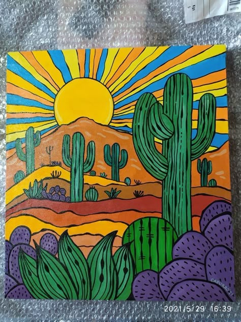 Drawing Cactus Easy, Paiting Aesthetic Easy, Desert Painting Acrylic Easy, Mexican Canvas Painting, Marker Art Simple, Mexican Drawings, Paint Marker Art, فن الرسم بالمسامير, Art 2023