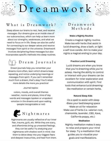 Dreams Witchcraft, Good Dreams Spell, Witchcraft Dreams, Wicca Affirmations, Dream Magick Witchcraft, Dream Work Witchcraft, Dream Witchcraft, Shadow Work Witchcraft, Dream Of Me Spell