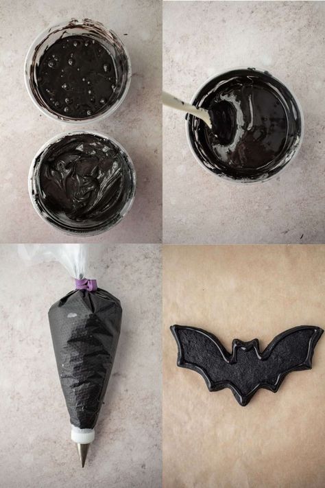 Black Royal Icing, Halloween Icing, Royal Frosting, Black Frosting, Coloured Icing, How To Make Icing, Sugar Cookie Icing, Make Up Cake, Icing Tips