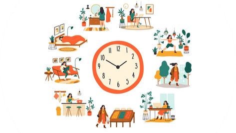 Daily Routine Illustration, Routine Illustration, Routine Lifestyle, Big Clock, Work Train, A Daily Routine, Work Task, My Routine, Work Routine